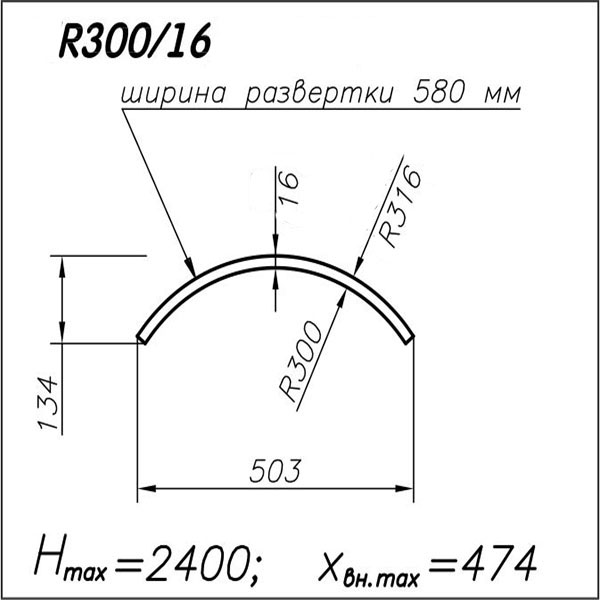 Панель R300 16 мм вогнутая 1
